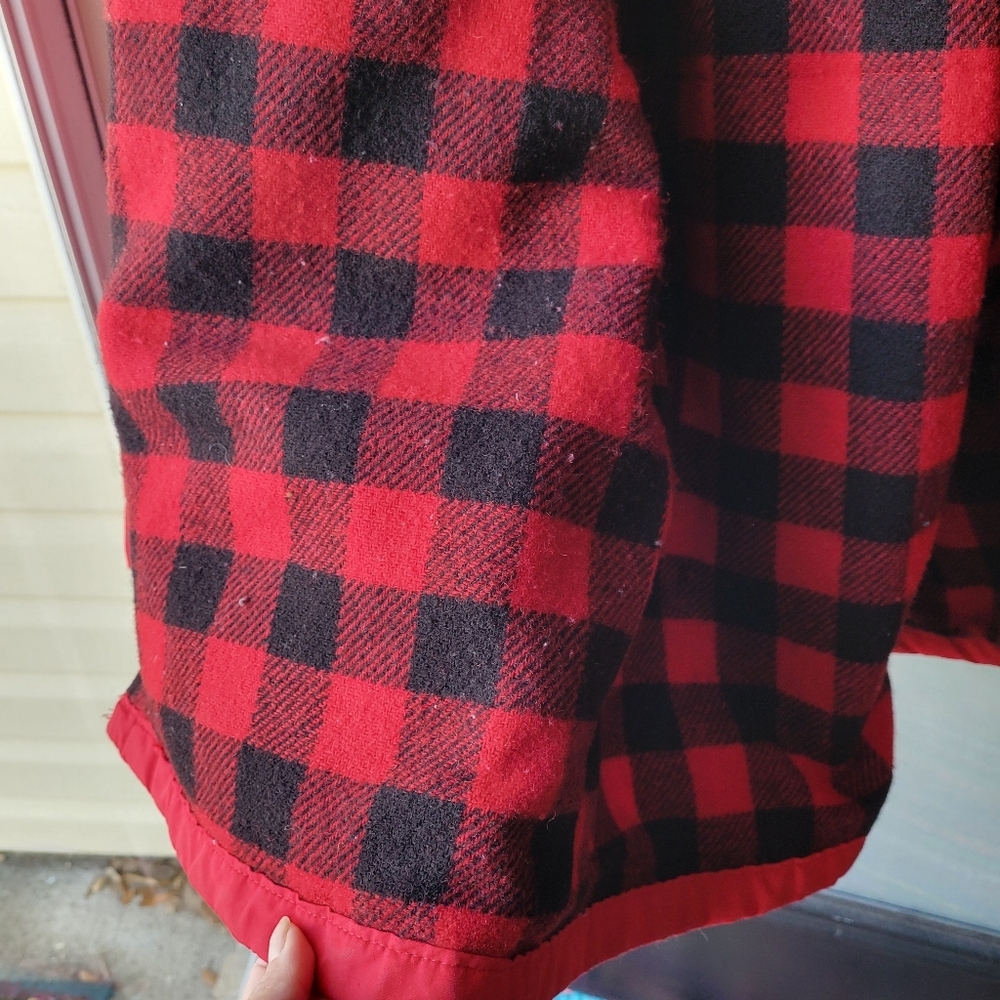 Vintage LL Bean Baxter State Parka Jacket Plaid Wool Lined Hood Red Womens Large - Picture 13 of 16